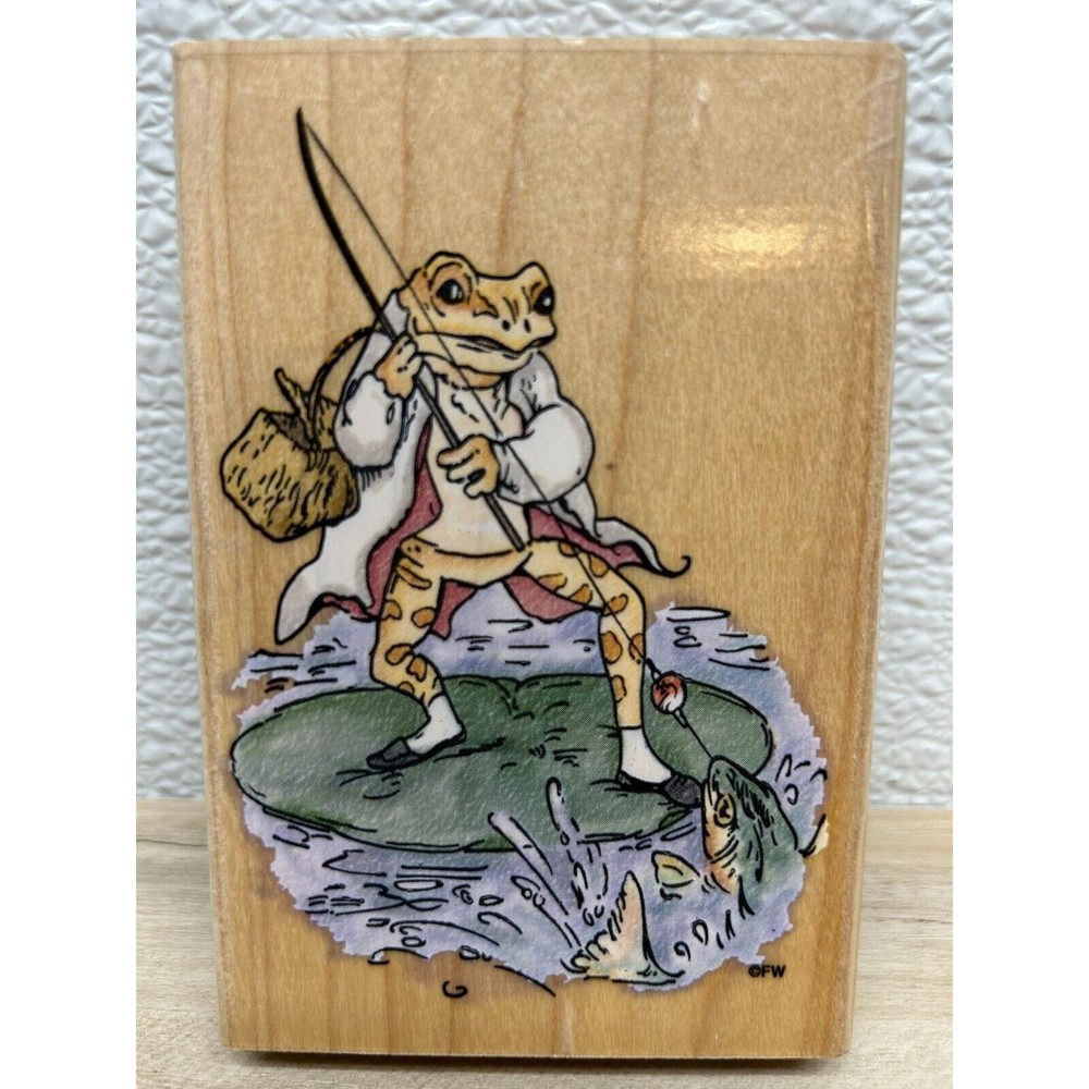 Vtg 1998 Stampendous Beatriz Potter Mr Jeremy Fisher Wood Mounted Rubber Stamp
